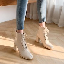 7cm 레이스업 통굽 앵클 힐 부츠 부추 예쁜부츠 하프