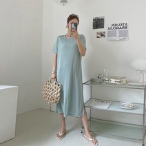 메이필 여름원피스 반팔원피스 빅사이즈 트임 골지 라운드 원피스