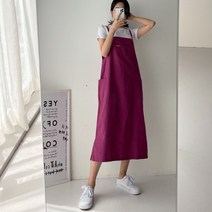 여름 가을 봄 40대 미시 여성 끈 멜빵 77사이즈 레이어드 나시 린넨 롱 원피스