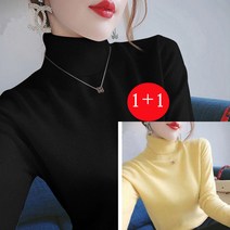 1+1 여성 폴라 긴팔 니트 티셔츠 멀티 컬러
