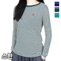 노블진 단가라티셔츠 스트라이프 여자티셔츠 라운드넥 여름긴팔