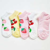 딸기 앵두 과일 그림 귀여운 여아 양말 5족 여름 발목