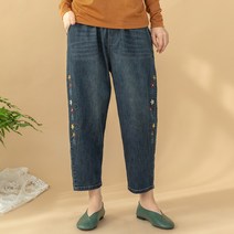 [디얼마미] 줄따라 꽃청바지 미시옷 빅사이즈 엄마옷 중년 여성 마담