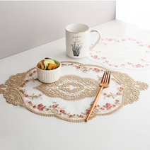 빈티지 자수보 그릇보 식탁깔판 플라워 레이스 테이블매트 4컬러, 중, 베이지