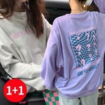 주디앤 여성 퀘스천 봄 가을 루즈핏 라운드 긴팔 티셔츠 1+1 리빙공감