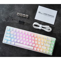 기계식키보드 RK G68 2.4Ghz 무선블루투스유선 65 기계식 키보드 68 키 3 모드 핫 스왑 가능한 게임용 키보드 분리형 프레임, 협동사, 핫스왑 브라운, RGB 화이트