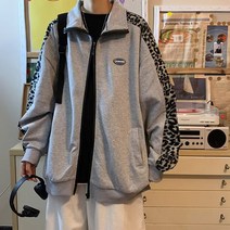 아메리칸 레트로 레오파드 프린트 스티칭 재킷 남성 가을 홍콩 스타일 느슨한 캐주얼 재킷