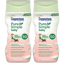 Coppertone Pure Simple Baby 티어 프리 미네랄 베이스 선스크린 로션 광범위 스펙트럼 SPF 50 16.7 6액량 30.8 12 코퍼톤, PACK Of Two