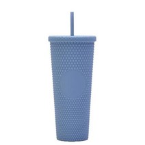 대용량 빨대 뚜껑 및 로고 텀블러 냉수 컵 2 층 다이아몬드 빛나는 여신 버블 티 커피 머그잔 플라스틱, haze blue+710ml