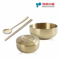 키친아트 실용적인 티타늄 이중식기세트 수저+밥공기+국대접, 단일속성