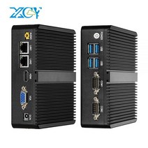 XCY-팬리스 미니 PC 인텔 셀러론 J4125 듀얼 기가비트 이더넷 2x RS232 HDMI VGA 4xUSB WiFi 윈도우즈 10 리눅스 산업용 컴퓨터, 4G RAM 64G SSD, Celeron 2955U DDR3L