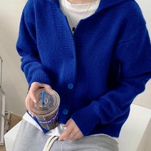 무지 카라 라운드넥 루즈핏 니트 가디건