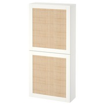 이케아 베스토 벽수납장+도어2 - 화이트 스투스비켄/화이트 포플러 나무 직조 60x22x128 cm