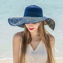 셀레나 리본 비치모자 (네이비 브라운 블랙) 바캉스 친환경소재 파피루스 넓은~챙 햇빛차단 낭만적~사진연출