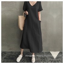 루비샵 M~5XL 빅사이즈 포켓 심플 린넨 반팔 롱 원피스