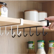 ㄷ자 찬장 걸이 선반 수납장 후크 벽 선반장 6구 클립 틈새 매직 철제 다이 싱크대 주방 진열 행거 디귿자 레일 컵걸이 정리대 다용도실 수납 선반대 정리 거치대 블랙