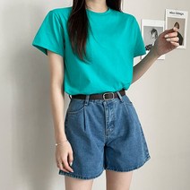 마이시즌 여성용 티즈 핀턱 와이드 데님 하프 팬츠