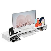 HMFOR USB 충전 포트가 있는 모니터 스탠드 길이 및 각도 조절 가능한 책상 선반 2개의 슬롯이 듀얼 PC 노트북 맥북용 컴퓨터 스탠드(선반 3개)497397, Monitor Riser 1
