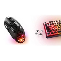 스틸시리즈 Aerox 5 무선 게이밍 마우스 18000 CPI TrueMove 공기 센서 방수 PRISMCAPS 더블 샷 푸딩 스타일 키캡 모자 블랙