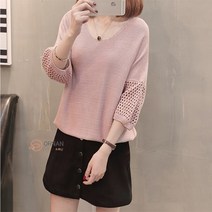 Makone 여름 니트티 루즈핏 반팔 그물 티셔츠