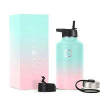 IRON °FLASK 스포츠 물병 - 1.9L(64온스) - 뚜껑 3개(좁은 빨대 뚜껑) 누출 방지 진공 단열 스테인리스 스틸 - 냉온 이중벽 단열 보온병 내구성 있는 금속 캔, 64 Oz, Bubble Gum