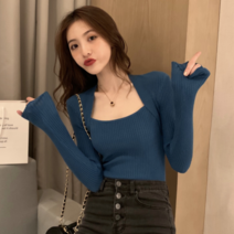 베러댓걸 여성용 봄 가을 긴소매 슬림핏 슬림골지 스퀘어넥 긴팔 니트