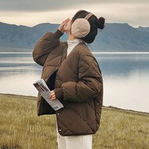 여자 겨울 누빔 퀄팅 숏 노카라 패딩 점퍼 야상 다운 시보리 항공점퍼 두꺼운 웰론 코트 빅사이즈