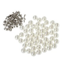 FCSHOP 100 세트 진주 리벳 스터드 버튼 바느질 가죽 공예 가방 8mm 10mm, 플라스틱, 철, 화이트