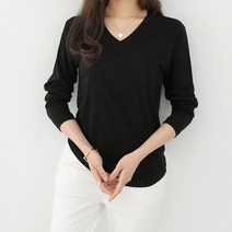 데일리앤 아이콘 브이넥 무지 기모 긴팔 티셔츠