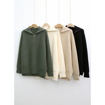 민스타일 포근포근 카라 반집업 골지 니트