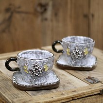 도자기 커피잔 세트 부부 찻잔 선물, F/국화꽃