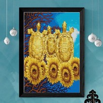 큐브아트 황금거북이와해바라기(40x50cm전체사각) 보석십자수