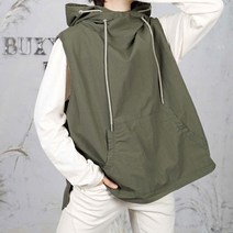 벅시루 여성 아노락 후드 민소매 조끼 베스트