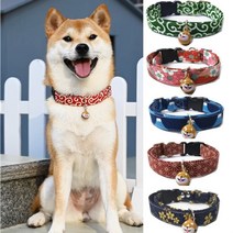 강아지목줄 방울 개목걸이 당초무늬 견인 시바견 일본풍 일식 개줄 웰시코기 푸들 소형견 리드, W