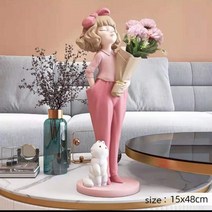 수납 서랍형 쇼파 벤치 의자 홈 거실 장식 인형 인테리어 동상 만화 스토 소녀 트레이 소파 가장자리 장식품 미적 이동 선물, Pink height 48cm