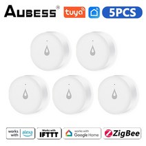 누수탐지기 누수감지 센서 보일러 화장실 aubess zigbee 누수 감지기 tuya 스마트 라이프 앱 원격 모니터링 홍수 물 탱크 전체 물 연결 알람 alexa, 5개