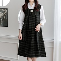 네이처데코 자수 원피스 앞치마, 체크블랙, 1개
