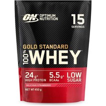 WPI보충제 게이너 단백질 살찌는보충제 Optimum Nutrition ON gold Standard 웨이 프로틴 파우더 용 BCAA와 글루타민 딸기 30인분 900g 상이할 수, 맛있는 딸기, 450g - 465g(1er 팩)