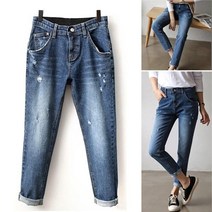 슬림배기 블루진 히든허리밴딩 배기청바지 크롭팬츠 세미배기 빅사이즈여성청바지 밴딩청바지 배기팬츠 여자청바지 국내생산