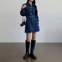 더핑크 / [더핑크] 킴스 기본핏 카라 데님 청 미니 원피스