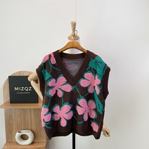 고퀄리티 솔미 뽀글이 부클 플라워 브이넥 니트 조끼