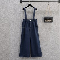 가을 빅사이즈 여성 통통 MM 데님 멜빵바지 와이드 점프슈트 S