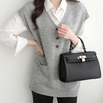 제니트 여성용 루즈핏 브이넥 피플 단추 포켓 니트 베스트