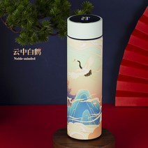 LED 온도표시 보온병 온도컵 혼합색 500ml, 화이트 크레인