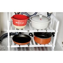 아필코 2단 싱크대 하부 다용도 정리대 길이 높이조절가능 선반, 화이트