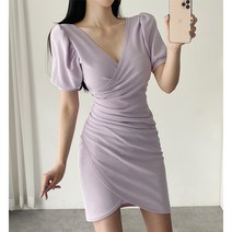 라핏 데이 퍼프 랩 원피스 (연보라 블랙)