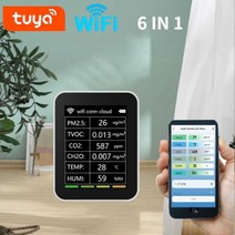 미세먼지측정기 공기질 측정기 투야 와이파이 감지기 6 인 1 CO2 테스터 PM25 TVOC CHO 포름알데히드 모니터 TFT 디스플레이 VOC 센서 공기 테스터, White without Wifi
