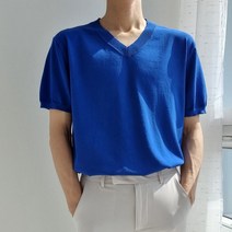 포고티 린넨 반팔 니트 브이넥