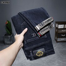 DFMEI 추동 기모에 도톰한 자수 청바지 남스판 일자 캐주얼 도톰한 팬츠