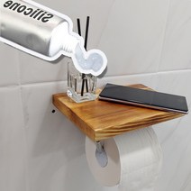 (무타공) 접착제로 쉽게 튼튼하게 붙이는 욕실 원목 선반 휴지걸이 / 선반 화장지걸이 / 선반휴지걸이, 변기에 앉아서 왼쪽벽 부착, 빈티지원목